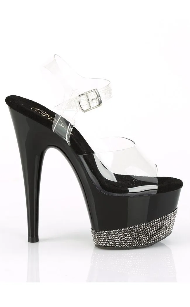 ADORE-708-3 Clear Black & Rhinestone Heels