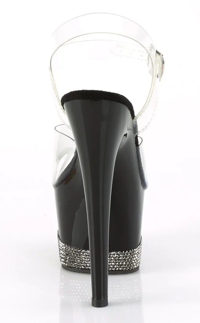 ADORE-708-3 Clear Black & Rhinestone Heels