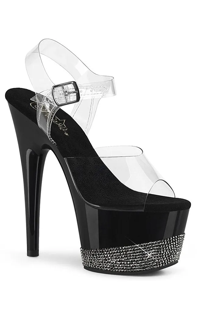 ADORE-708-3 Clear Black & Rhinestone Heels