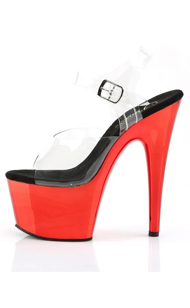 ADORE-708 Clear & Red Chrome Platform Heels