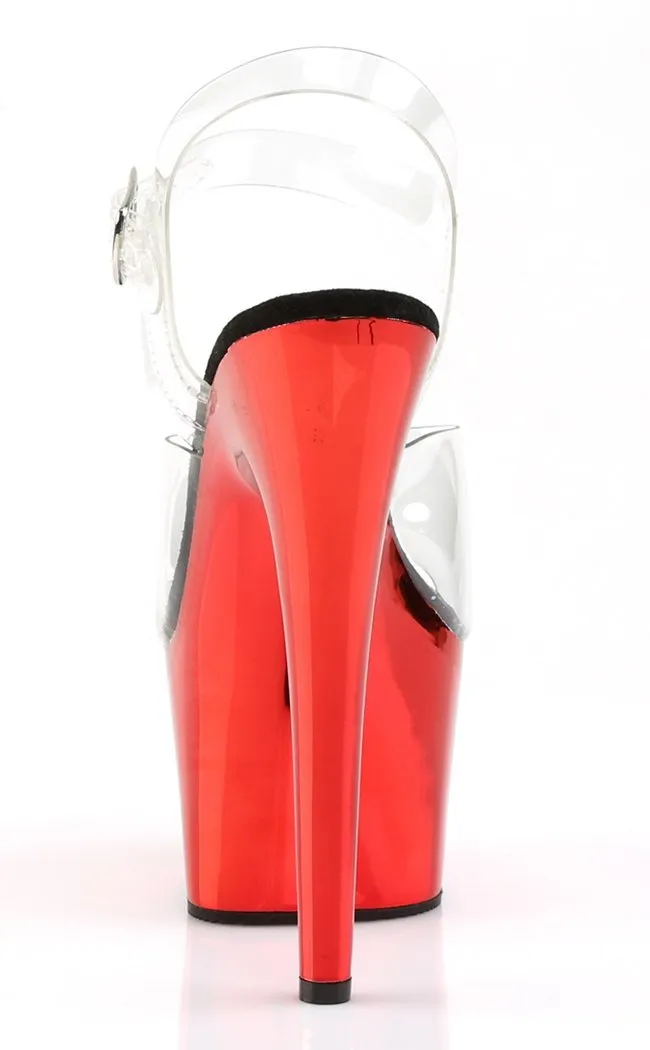 ADORE-708 Clear & Red Chrome Platform Heels