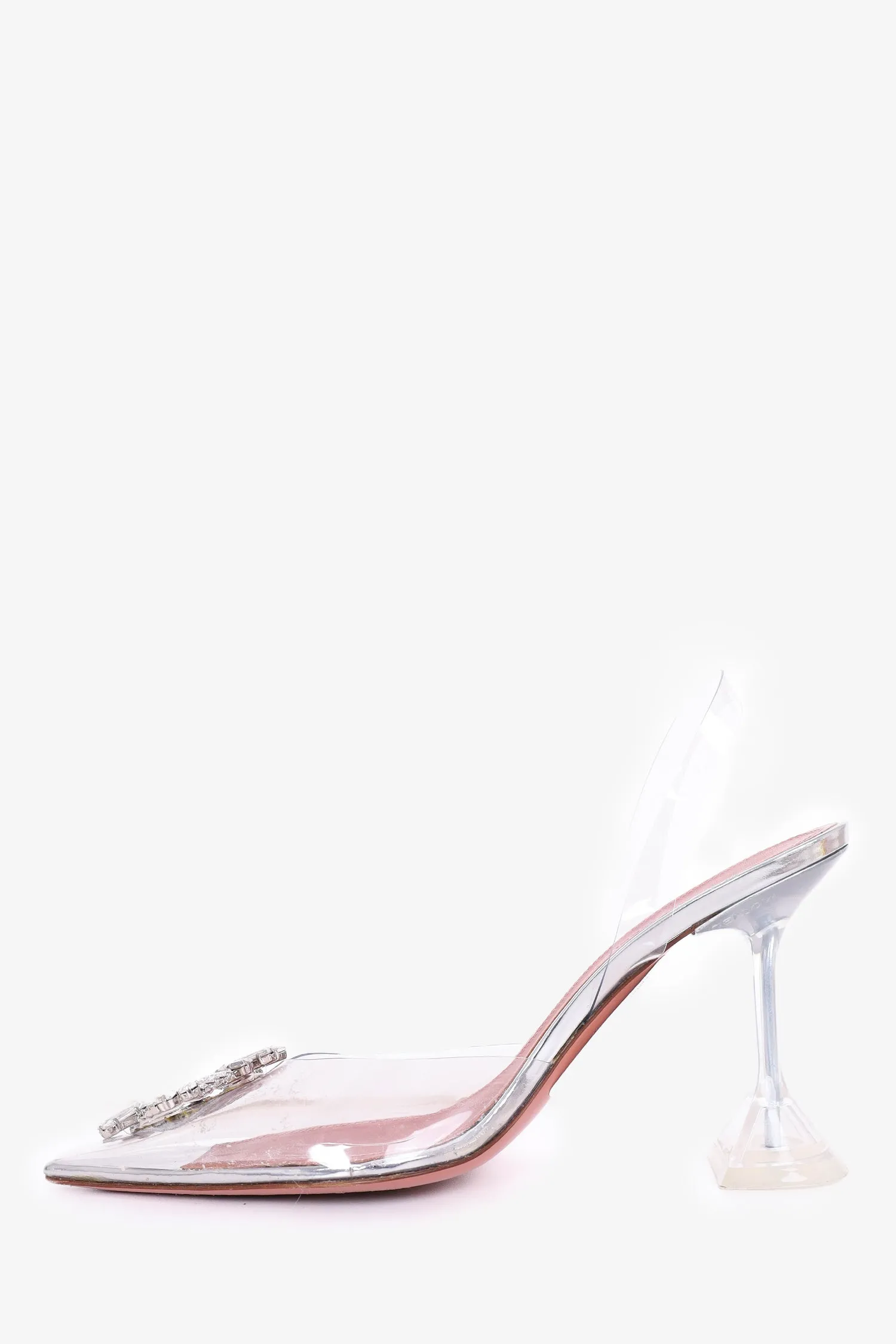 Amina Muaddi Silver/Clear 'Begum Glass' Slingback Heels Size 38