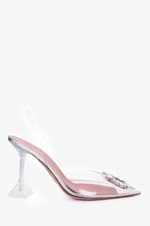 Amina Muaddi Silver/Clear 'Begum Glass' Slingback Heels Size 38