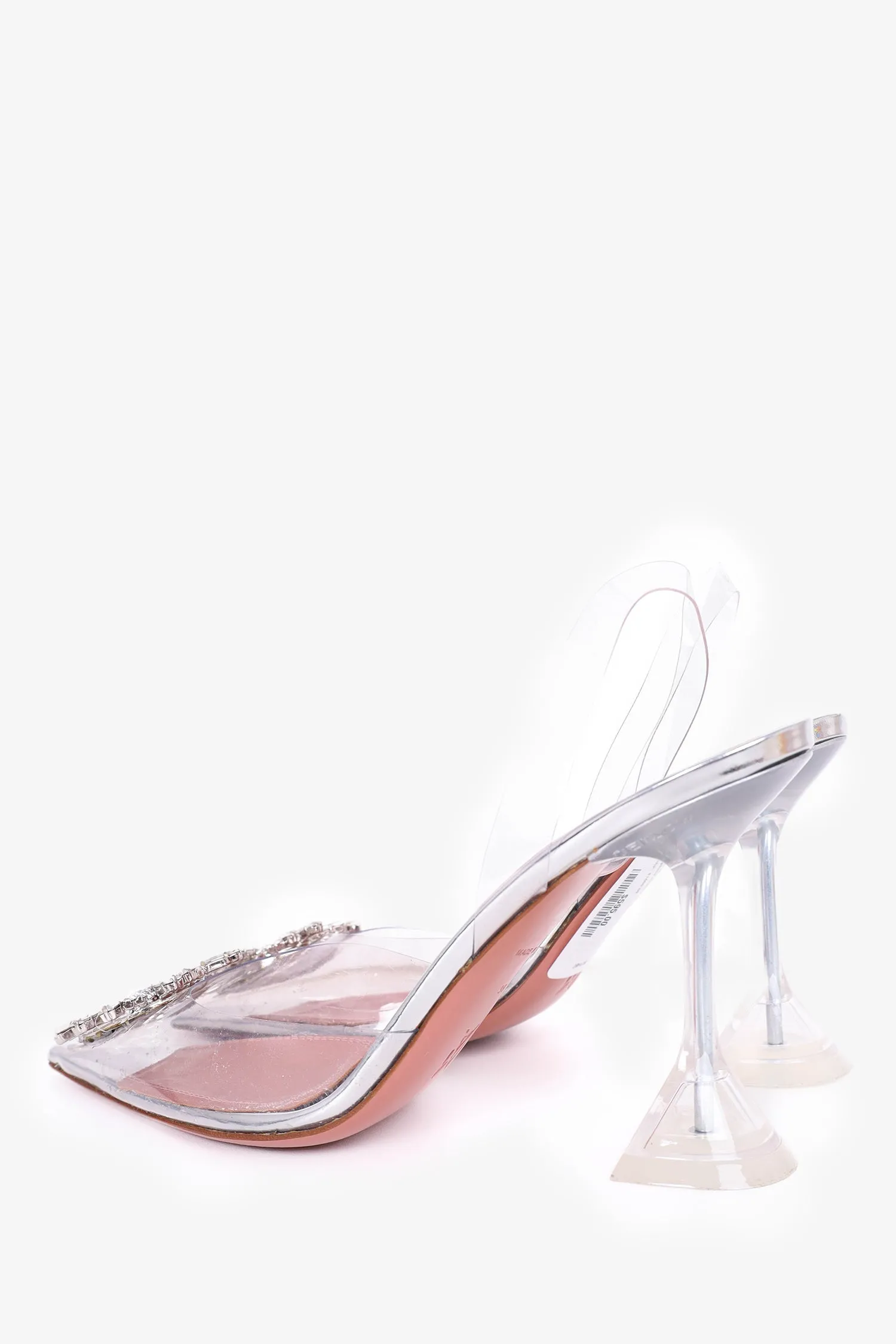 Amina Muaddi Silver/Clear 'Begum Glass' Slingback Heels Size 38