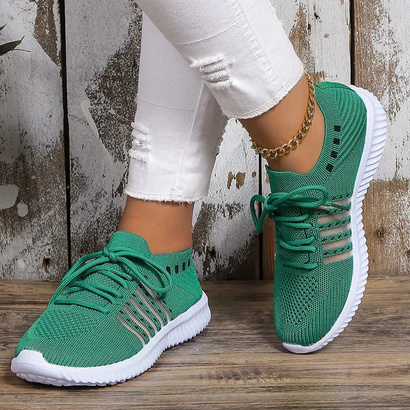 AMOZAE- - Lightweight Green Knitted Running Shoes