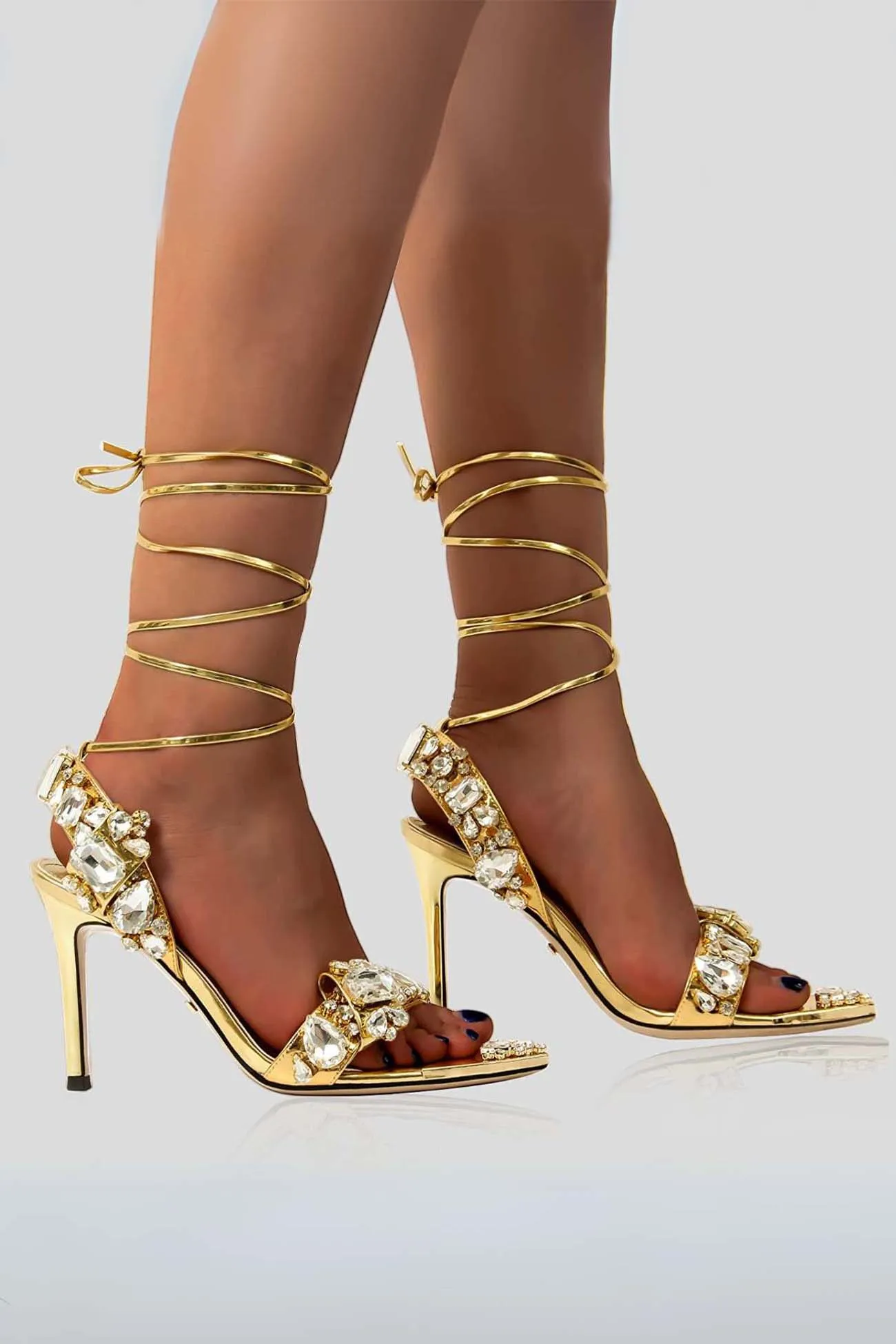 Amozae-Rhinestone Lace Up Stiletto High Heels