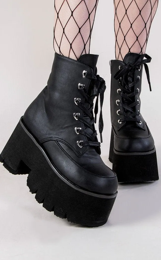 ASHES-57 Black Vegan Leather Cuff Platform Ankle Boots (AU Stock)