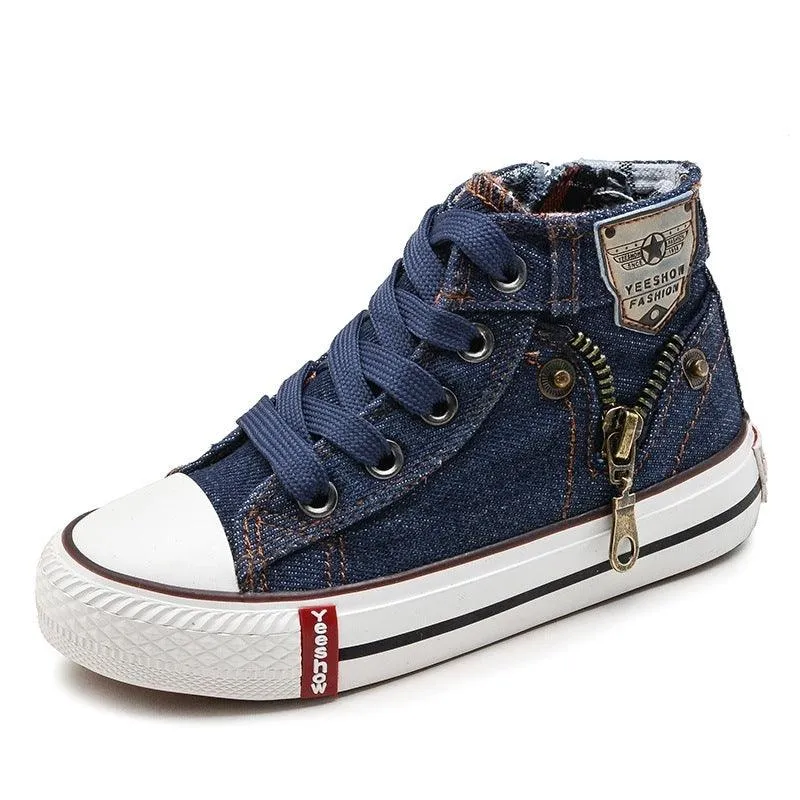 Autumn Breeze Kids’ Canvas Sneakers – Breathable High-Top Denim Casual Shoes for Boys & Girls