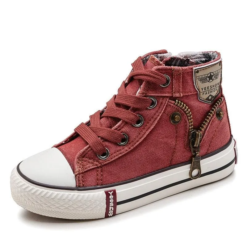 Autumn Breeze Kids’ Canvas Sneakers – Breathable High-Top Denim Casual Shoes for Boys & Girls