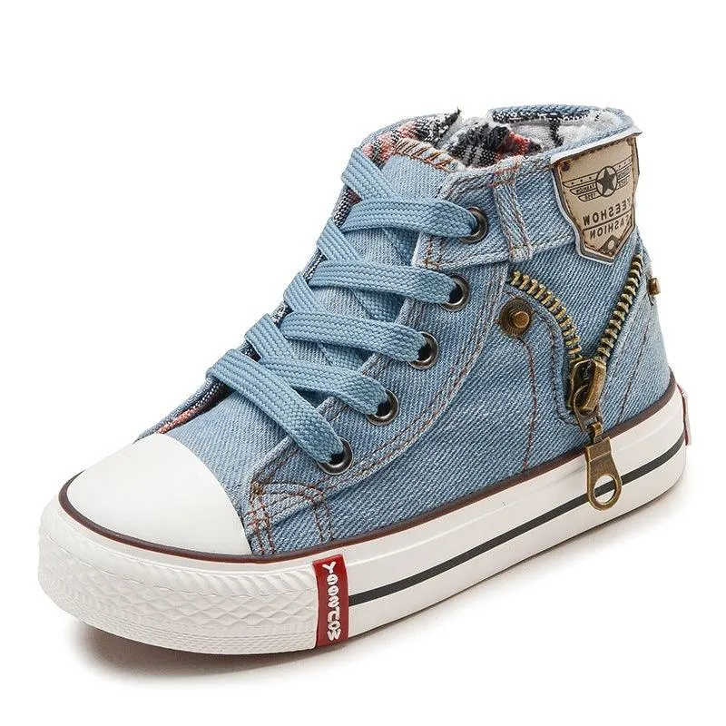 Autumn Breeze Kids’ Canvas Sneakers – Breathable High-Top Denim Casual Shoes for Boys & Girls