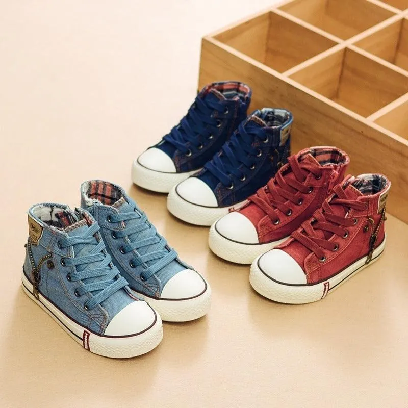 Autumn Breeze Kids’ Canvas Sneakers – Breathable High-Top Denim Casual Shoes for Boys & Girls