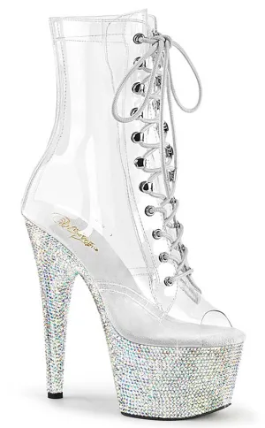 BEJEWELED-1021-7 Clear Holo & Silver Rhinestone Boots