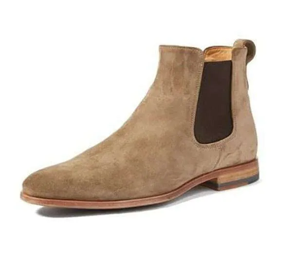 Bespoke Tan Chelsea Suede Slip On Boots