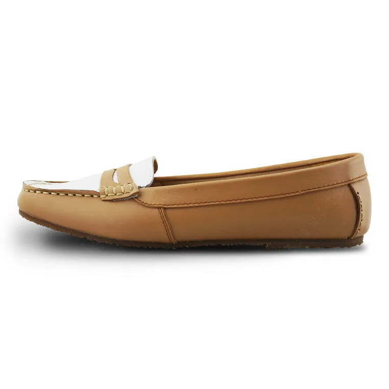 Bicolor Leather Penny Moccasin Cream and White