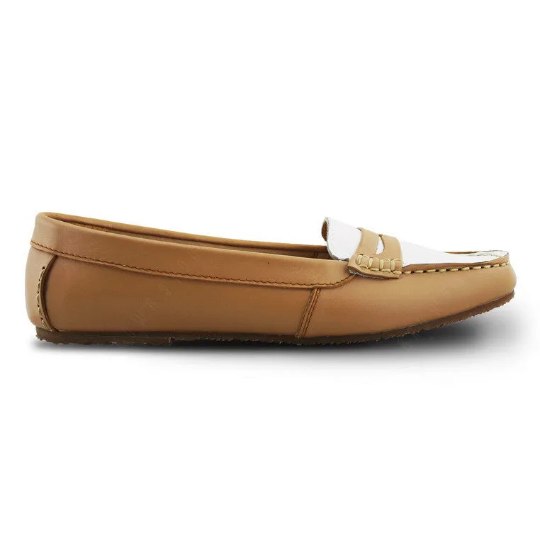 Bicolor Leather Penny Moccasin Cream and White