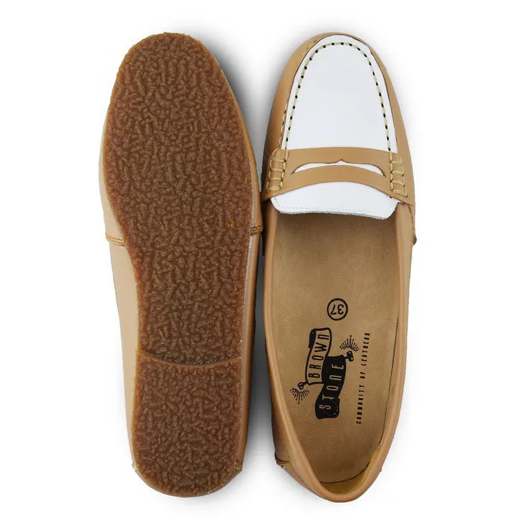 Bicolor Leather Penny Moccasin Cream and White