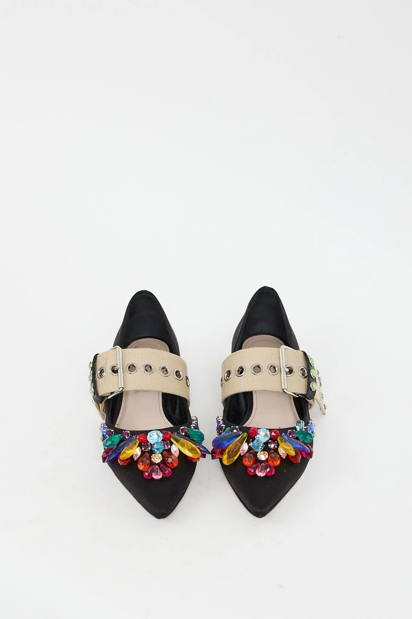 Black & Multi Bejeweled Buckle Flat