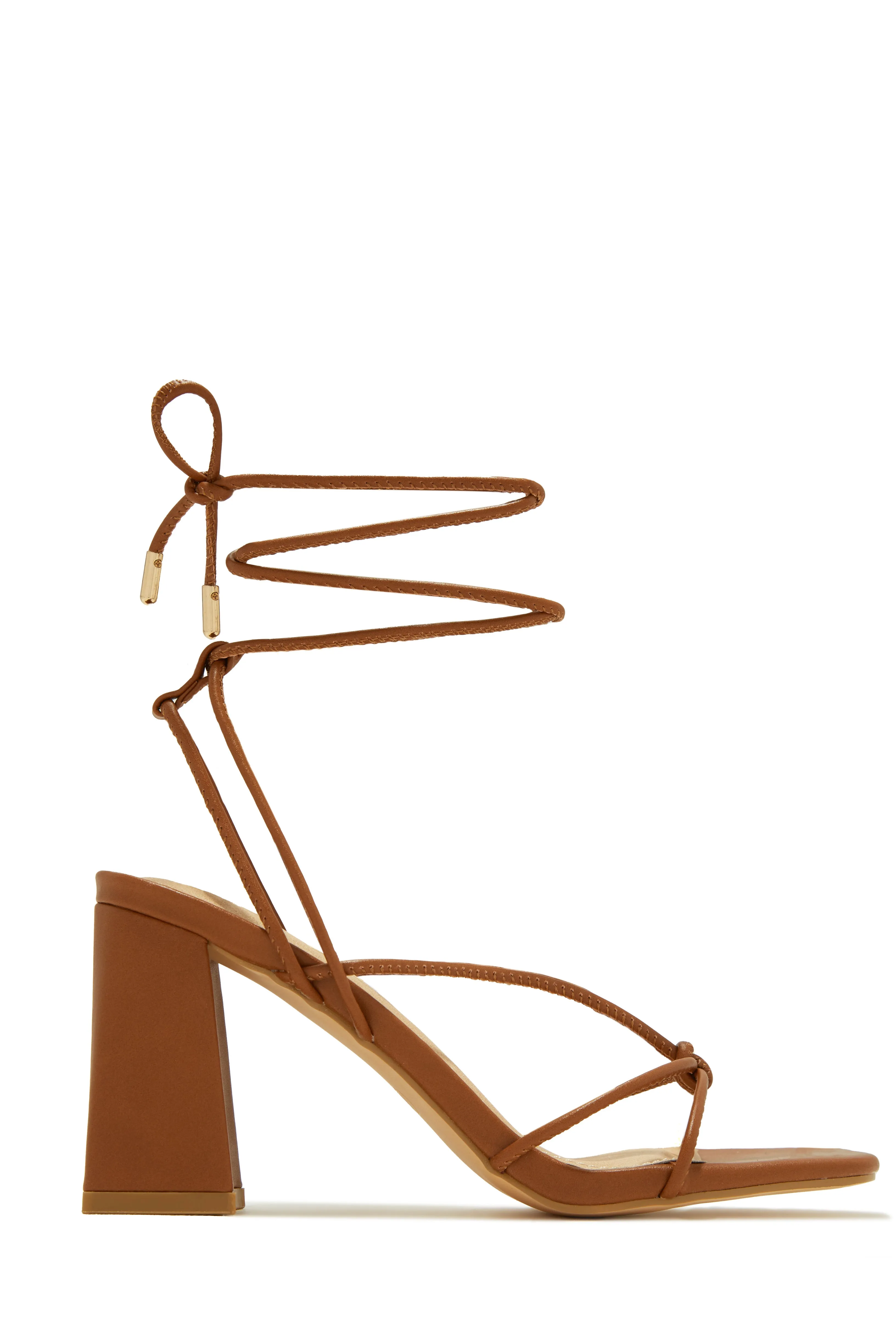 Briella Lace Up Block Heels - Tan