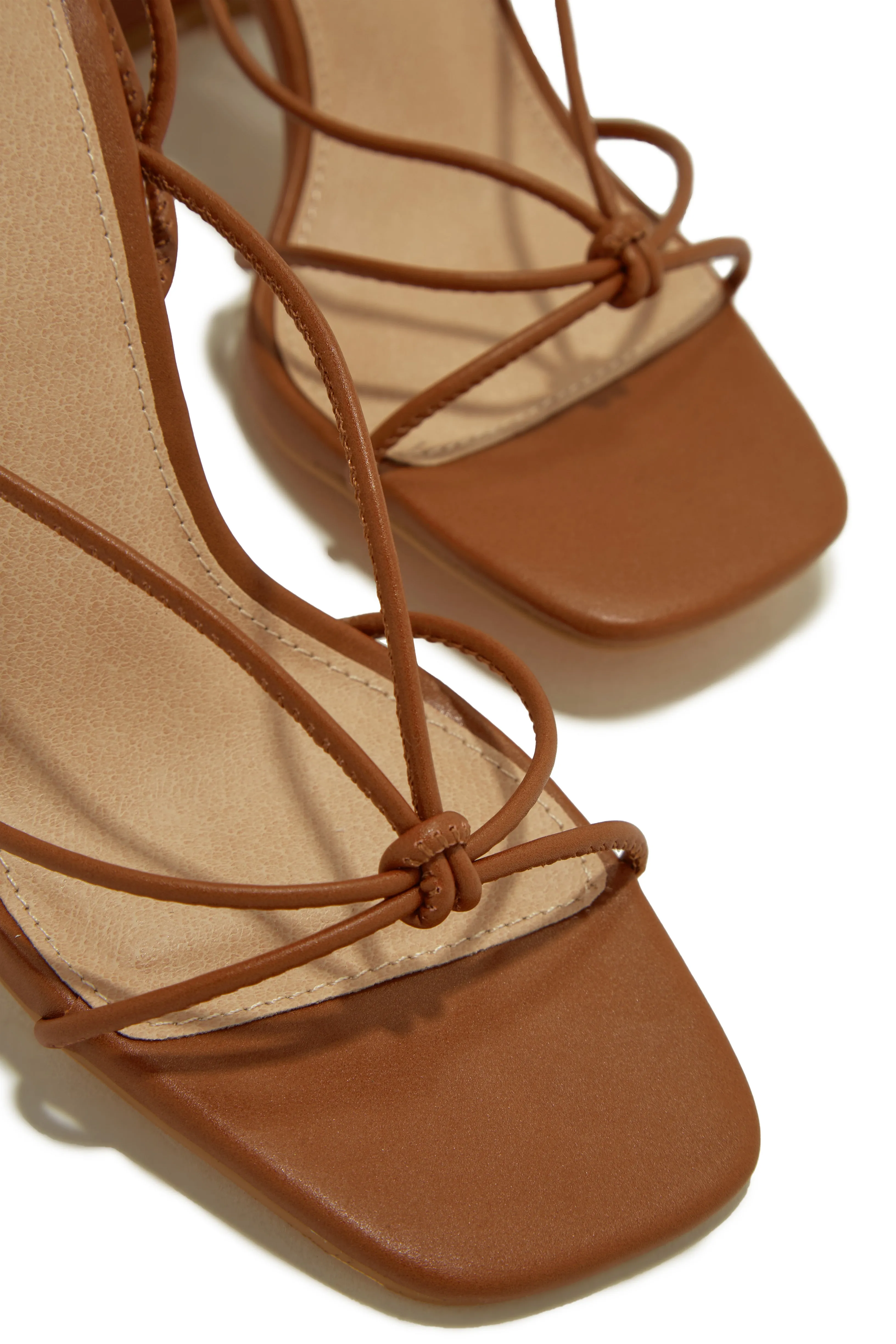 Briella Lace Up Block Heels - Tan