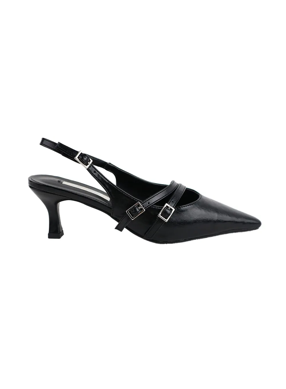 Buckle Embellished Slingback Pointed Toe Heels IM406