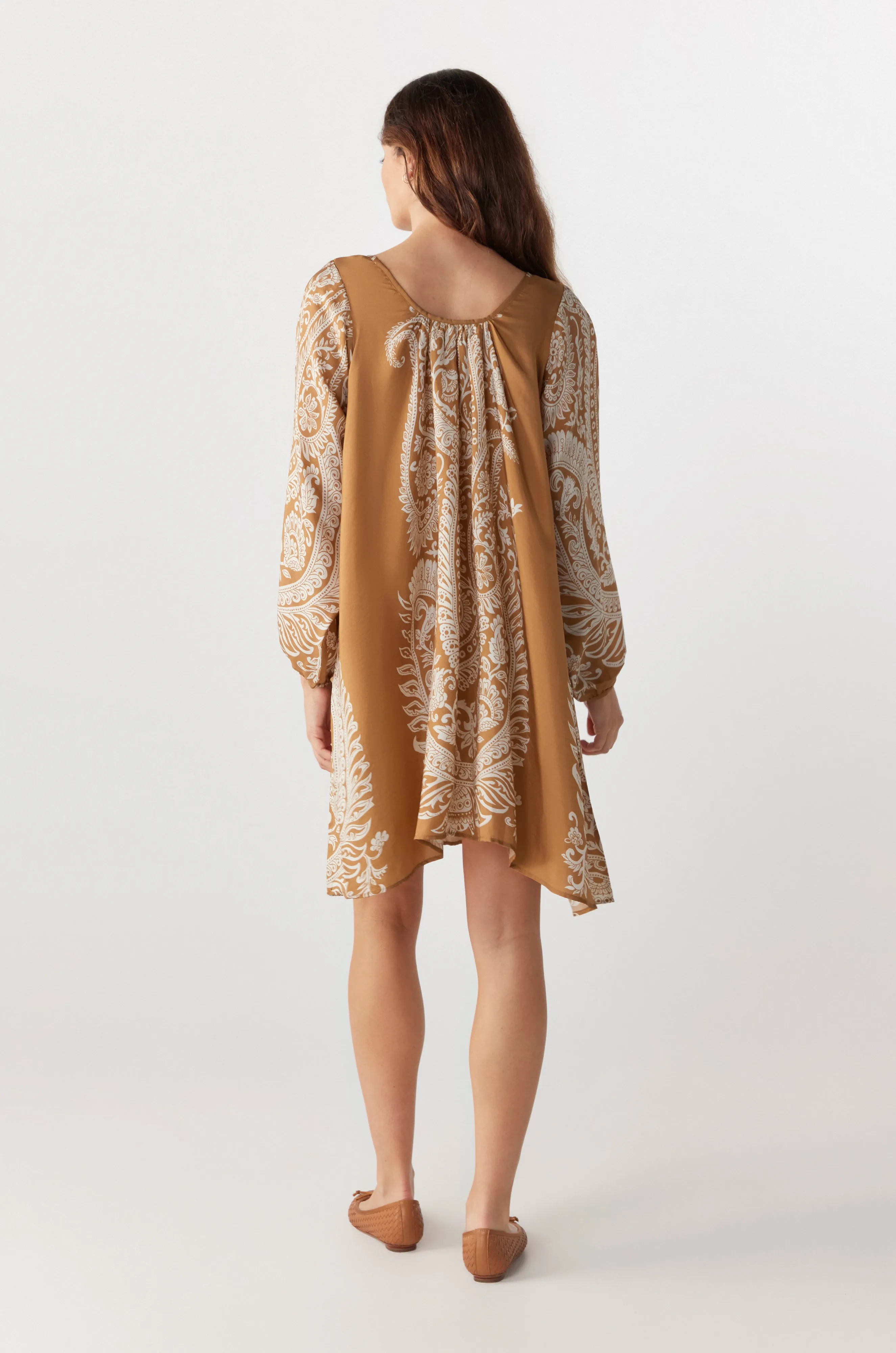 BY Anu Scoop neck Paisley Silk dress Tan