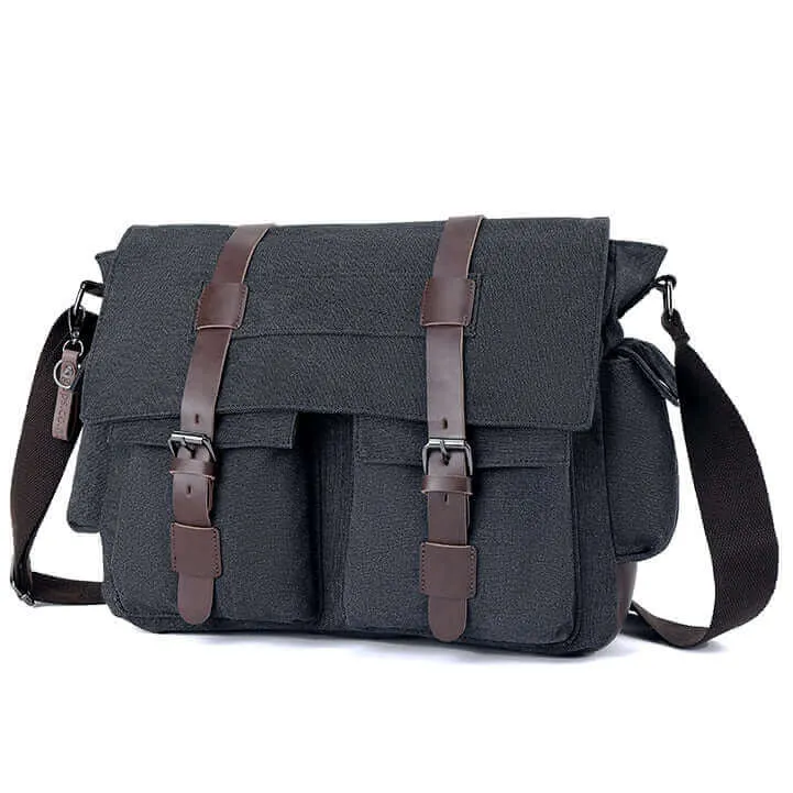 Casual Canvas Shoulder Crossbody Messenger Bag | Fits 15 Inch Laptop Satchel