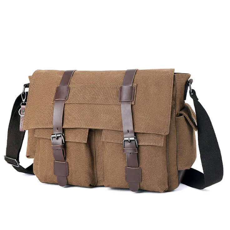 Casual Canvas Shoulder Crossbody Messenger Bag | Fits 15 Inch Laptop Satchel