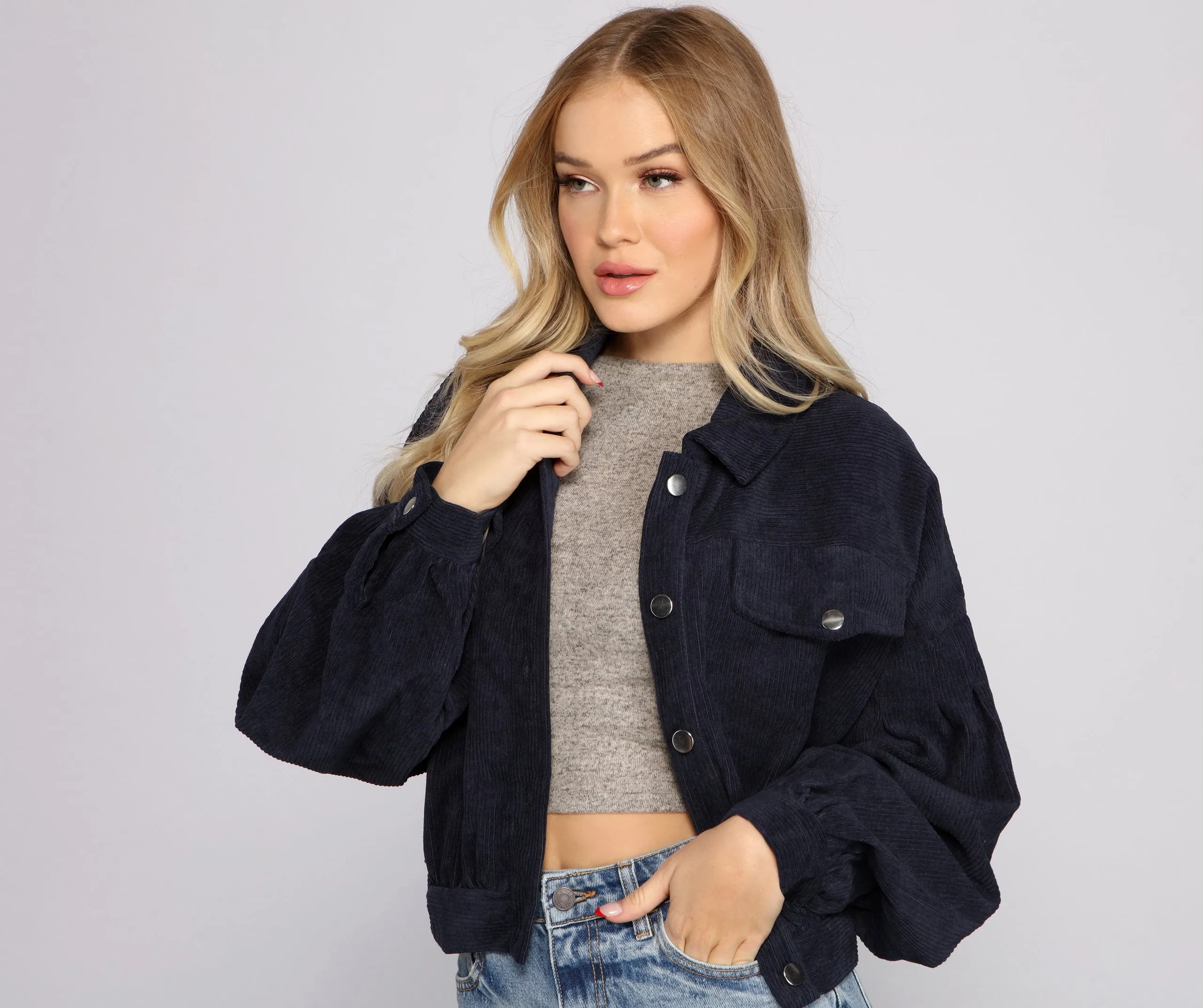 Casually Cute Button-Front Corduroy Jacket