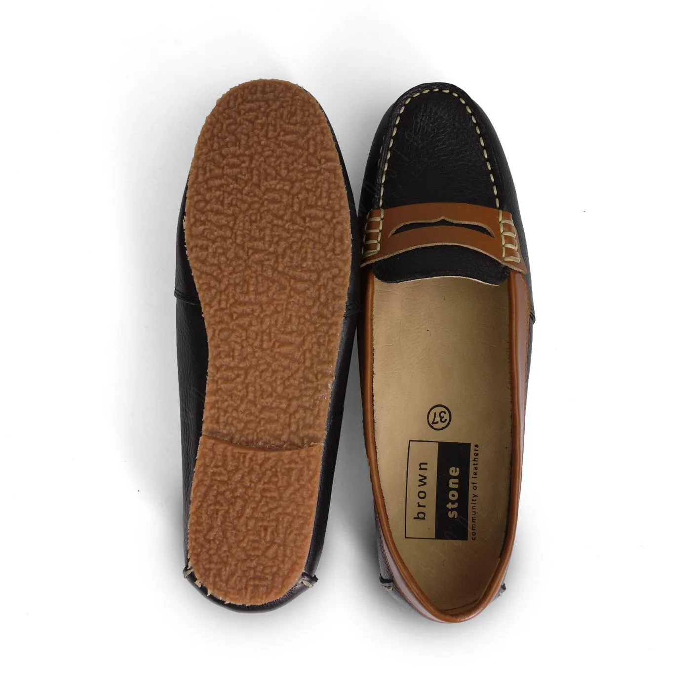 Classico Leather Moccasin Black Beige