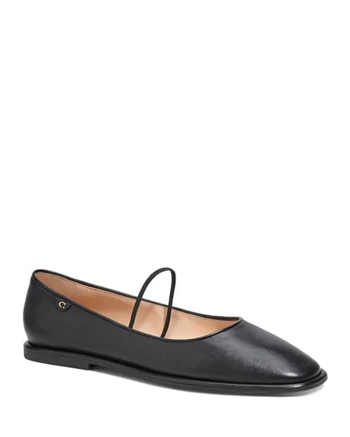 COACH Women's Emilia Square Toe Ballerina Shoes, Black