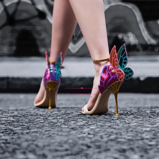 Colorful Butterfly Wing High Heel Stiletto Jewelled Party Dress Sandals