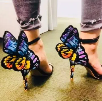 Colorful Butterfly Wing High Heel Stiletto Jewelled Party Dress Sandals