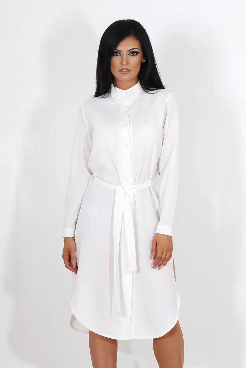 Cori White Split Shirt Dress