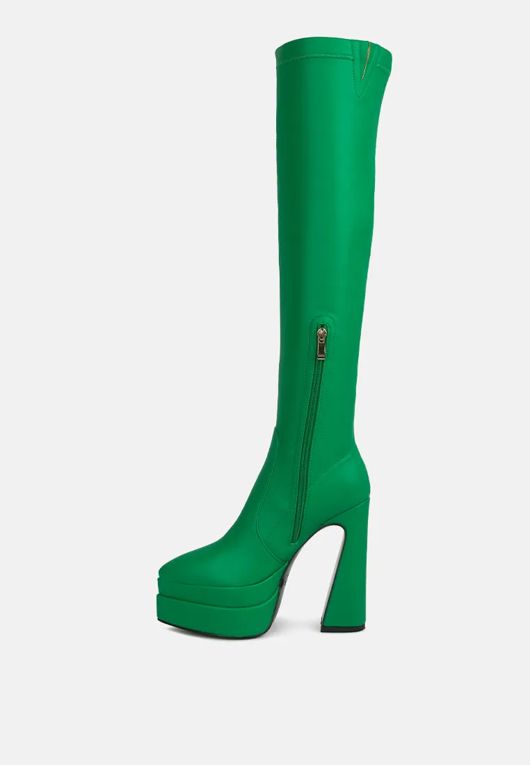 CYBER-PUNK High Platform Long Boots in Green