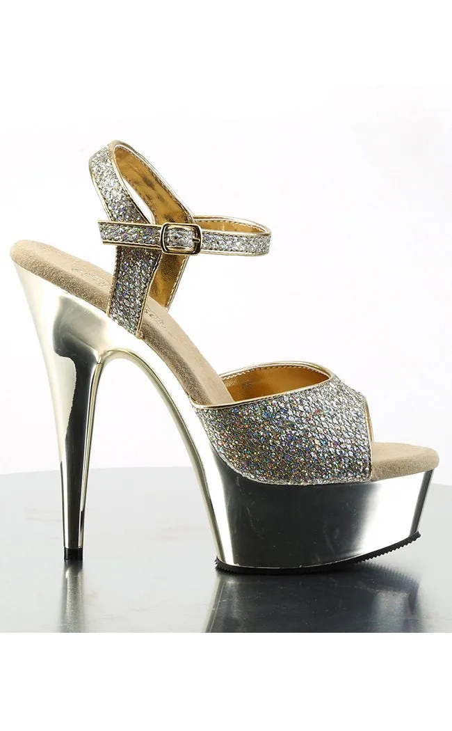 DELIGHT-609G Gold Snakeskin Platform Heels