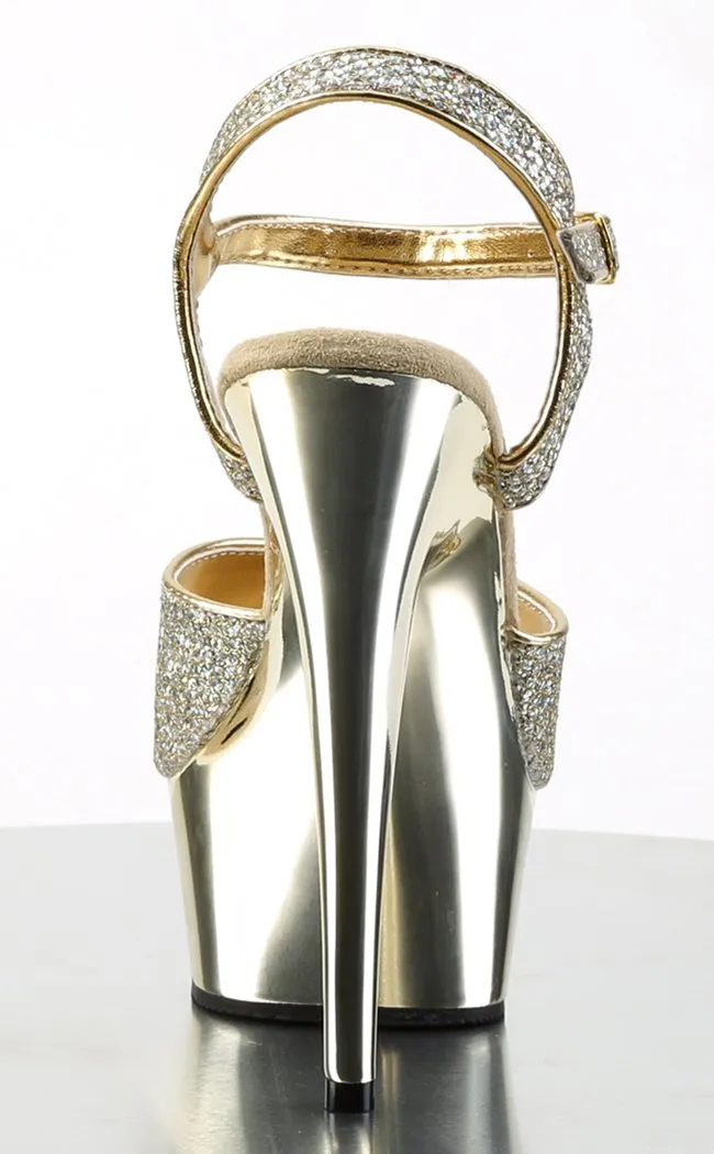 DELIGHT-609G Gold Snakeskin Platform Heels