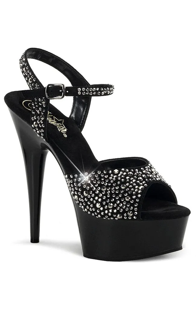 DELIGHT-609RS Black & Silver Rhinestone Platform Heels