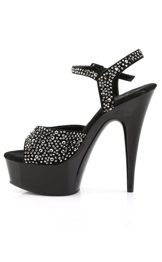 DELIGHT-609RS Black & Silver Rhinestone Platform Heels