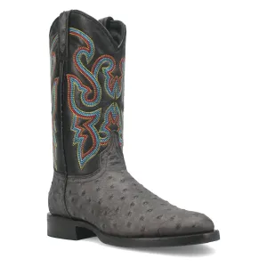 Dingo Mens Ranger Black Leather Ostrich Print Cowboy Boots