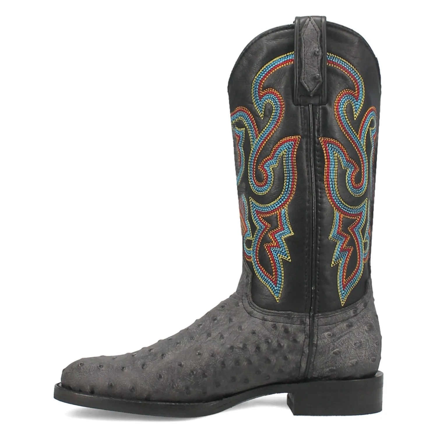 Dingo Mens Ranger Black Leather Ostrich Print Cowboy Boots