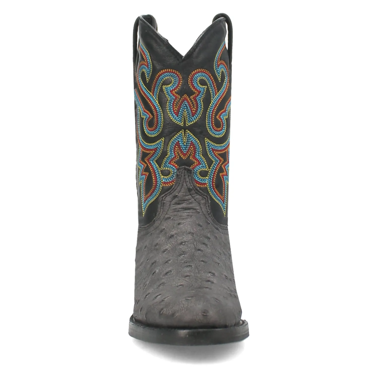 Dingo Mens Ranger Black Leather Ostrich Print Cowboy Boots