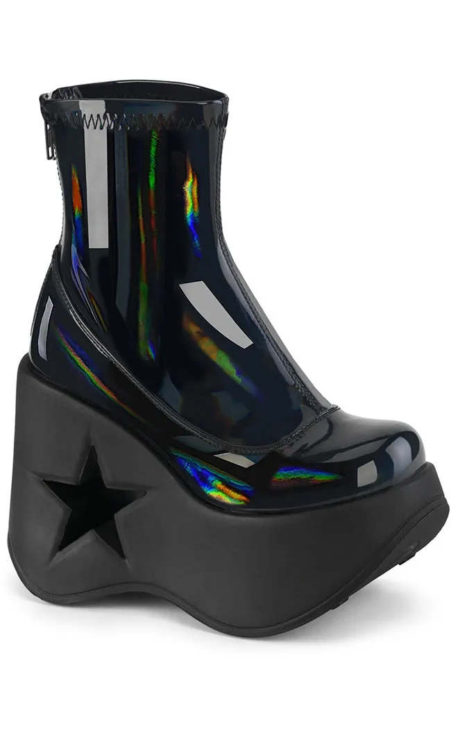 DYNAMITE-100 Black Holo Ankle Boots