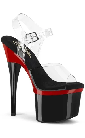 ESTEEM-708 Clear, Black & Red Platform Heels