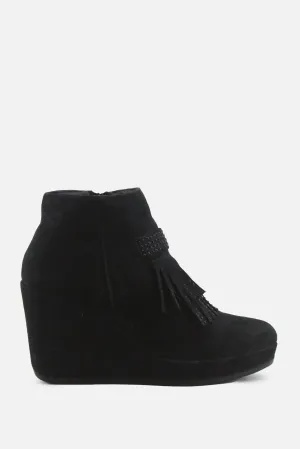 European Brand Zipper Wedge Ankle Boots | Suede