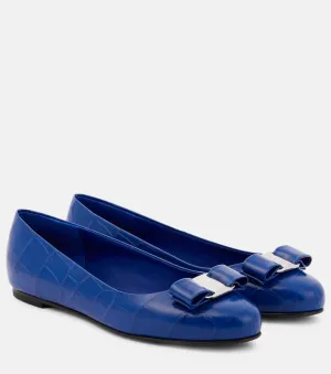 Ferragamo crocodile effect leather Vara Bow ballet flats, blue