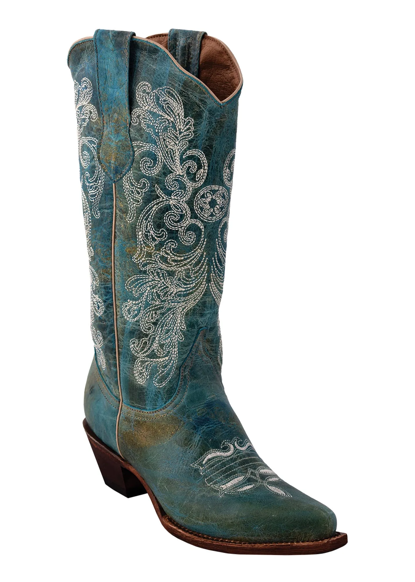 Ferrini Ladies Turquoise Southern Charm Leather V-Toe Cowboy Boots 6B