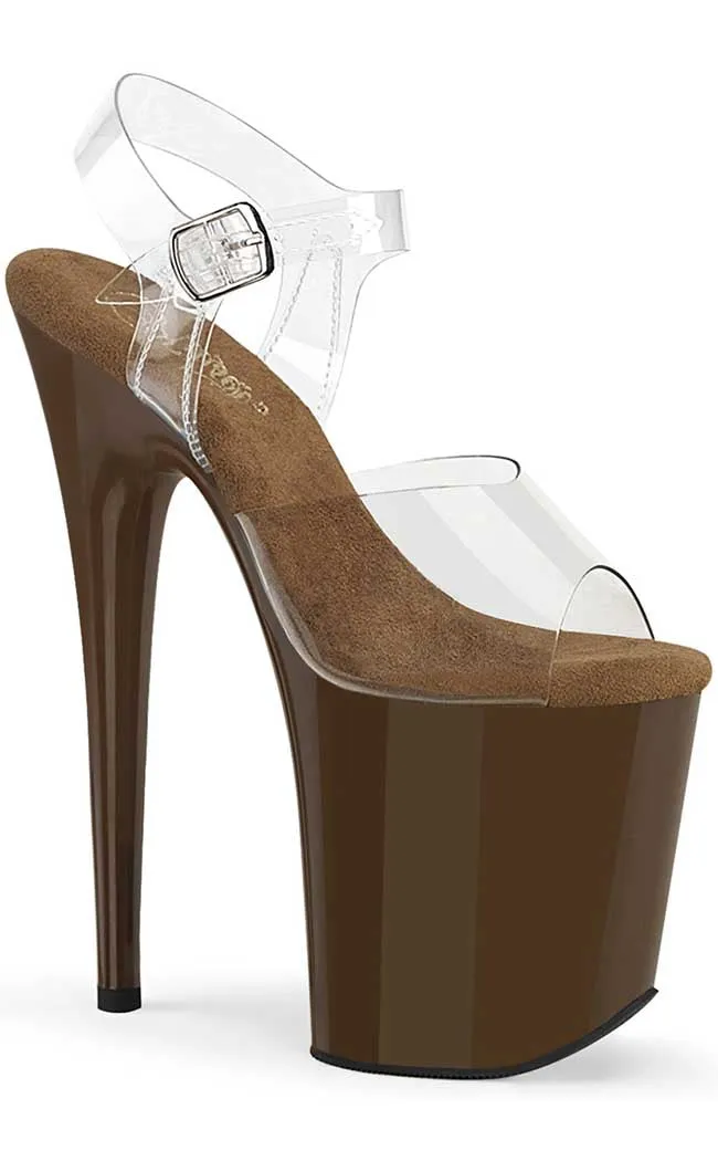 FLAMINGO-808C Clear & Mocha Platform Heels