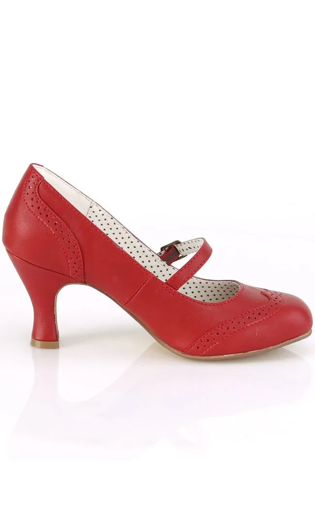 FLAPPER-32 Red Faux Leather Heels