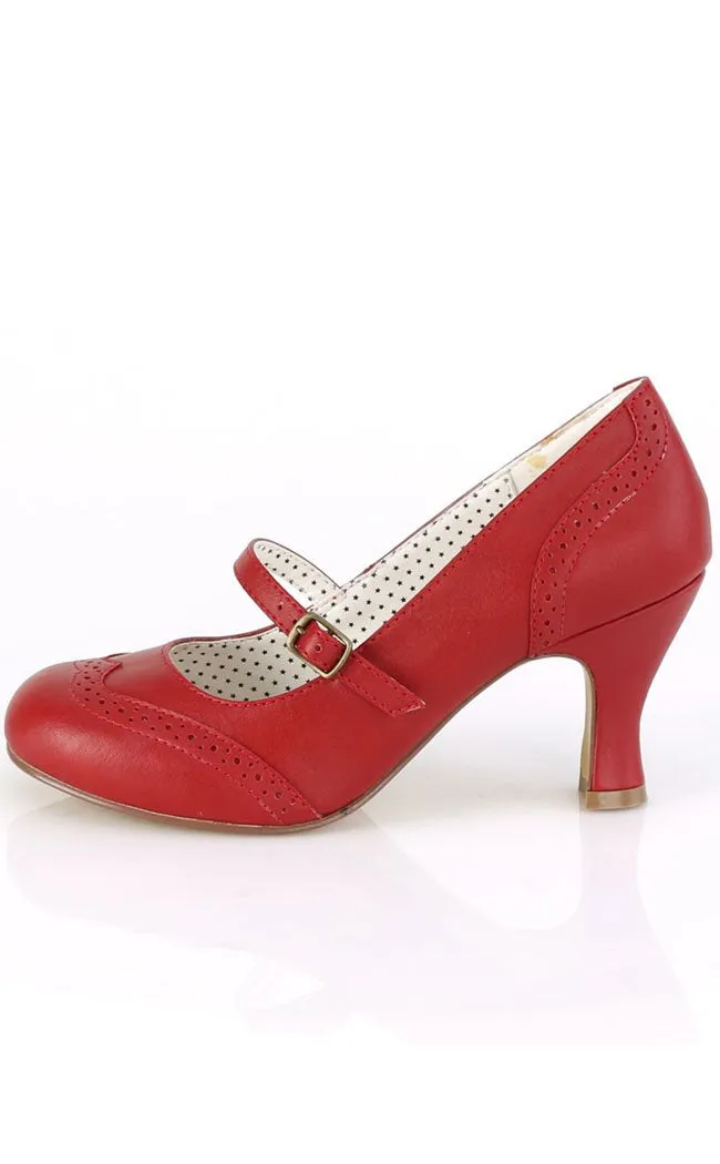 FLAPPER-32 Red Faux Leather Heels