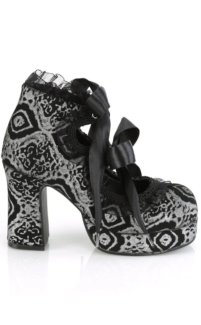 GOTHIKA-53 Black & Silver Nubuck Mary Jane Heels (Au Stock)